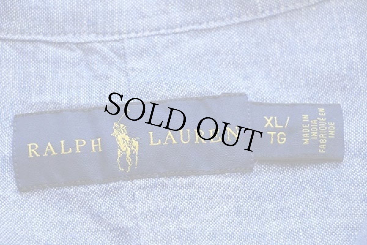 画像4: ラルフローレン ワンポイント ボタンダウン リネンシャツ ブルー XL (4)