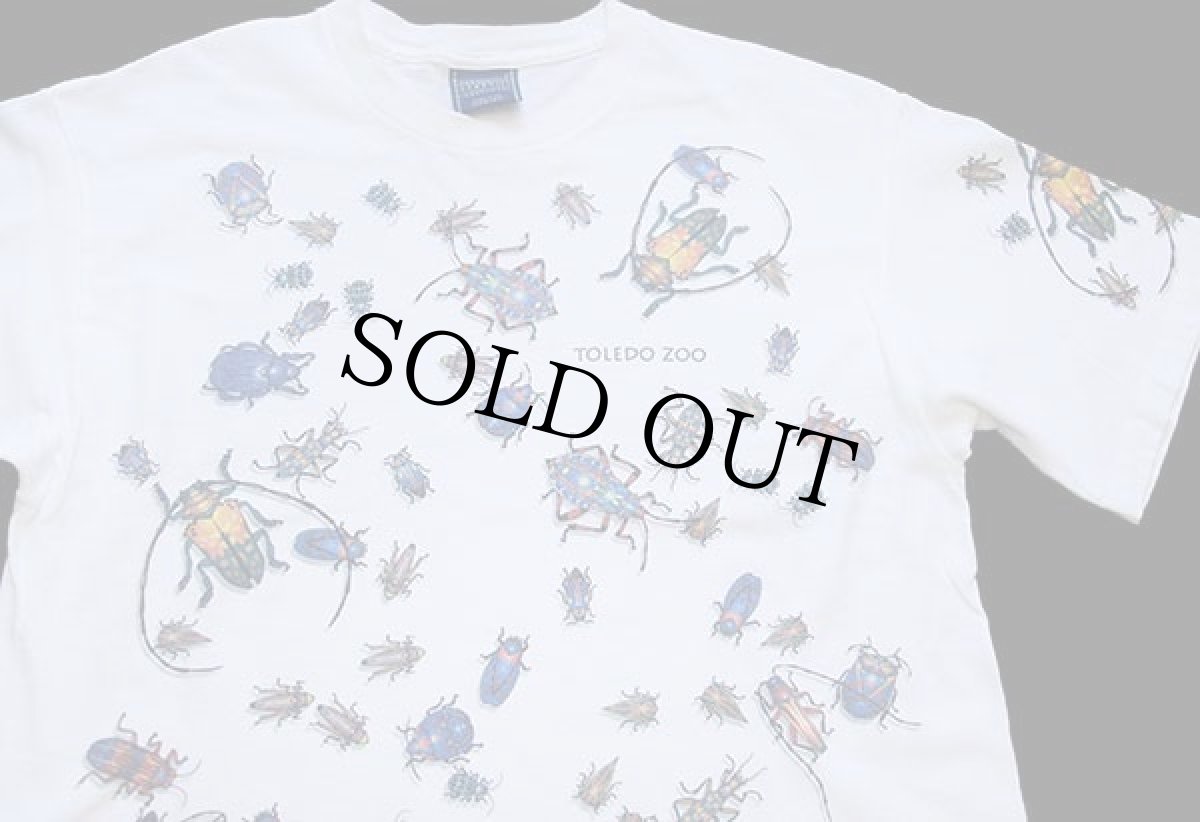 画像1: 90s USA製 TOLEDO ZOO 昆虫 アート コットンTシャツ 白 M (1)