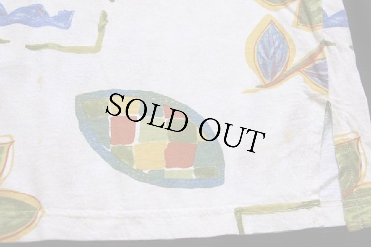 画像5: 90s UNKNOWN フラワー リーフ アート ヘンリーネック コットンTシャツ (5)