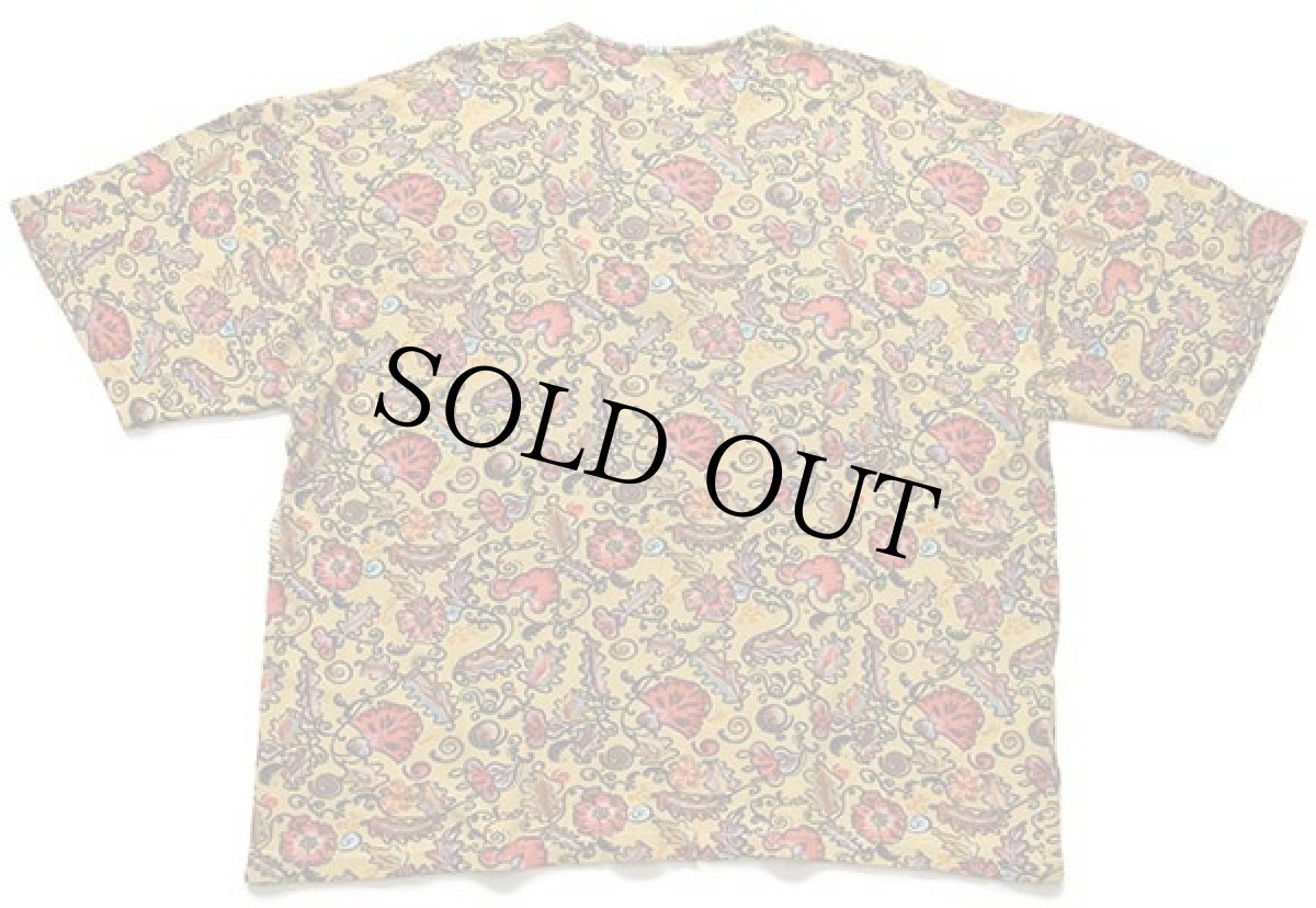 画像3: 80s UNKNOWN 花柄 総柄 ヘンリーネック ショート丈 コットン 鹿の子 Tシャツ マスタード (3)