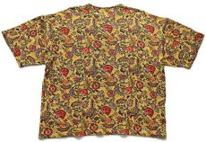 画像3: 80s UNKNOWN 花柄 総柄 ヘンリーネック ショート丈 コットン 鹿の子 Tシャツ マスタード (3)