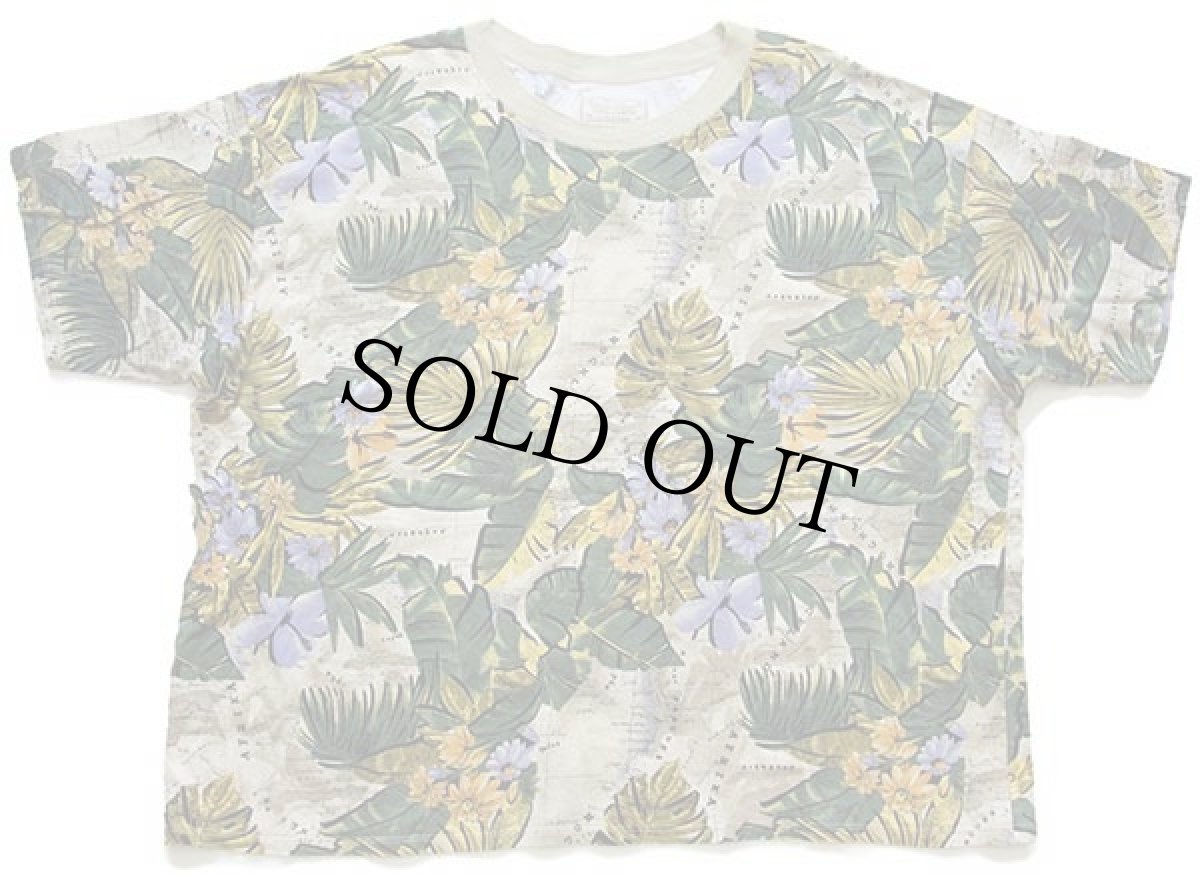 画像2: 90s イタリア製 BENETTONベネトン マップ×ボタニカル柄 オールオーバープリント ショート丈 コットンTシャツ XL (2)
