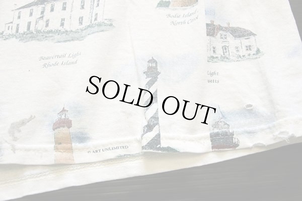 画像6: 00s 灯台 総柄 アート コットンTシャツ 白 L (6)