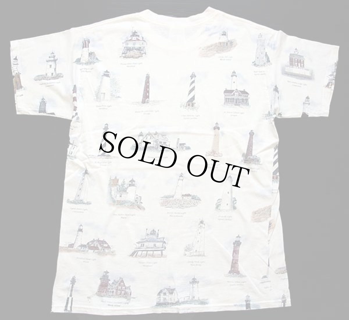 画像3: 00s 灯台 総柄 アート コットンTシャツ 白 L (3)