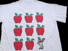 画像1: 90s USA製 Lollipop アップル イラスト コットンTシャツ 白 特大 (1)