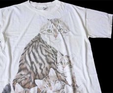 画像1: 90s USA製 キャット アート コットンTシャツ ワンピース 白 特大 (1)