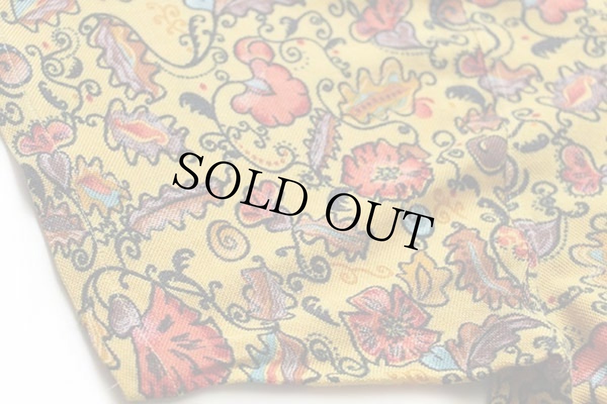 画像6: 80s UNKNOWN 花柄 総柄 ヘンリーネック ショート丈 コットン 鹿の子 Tシャツ マスタード (6)