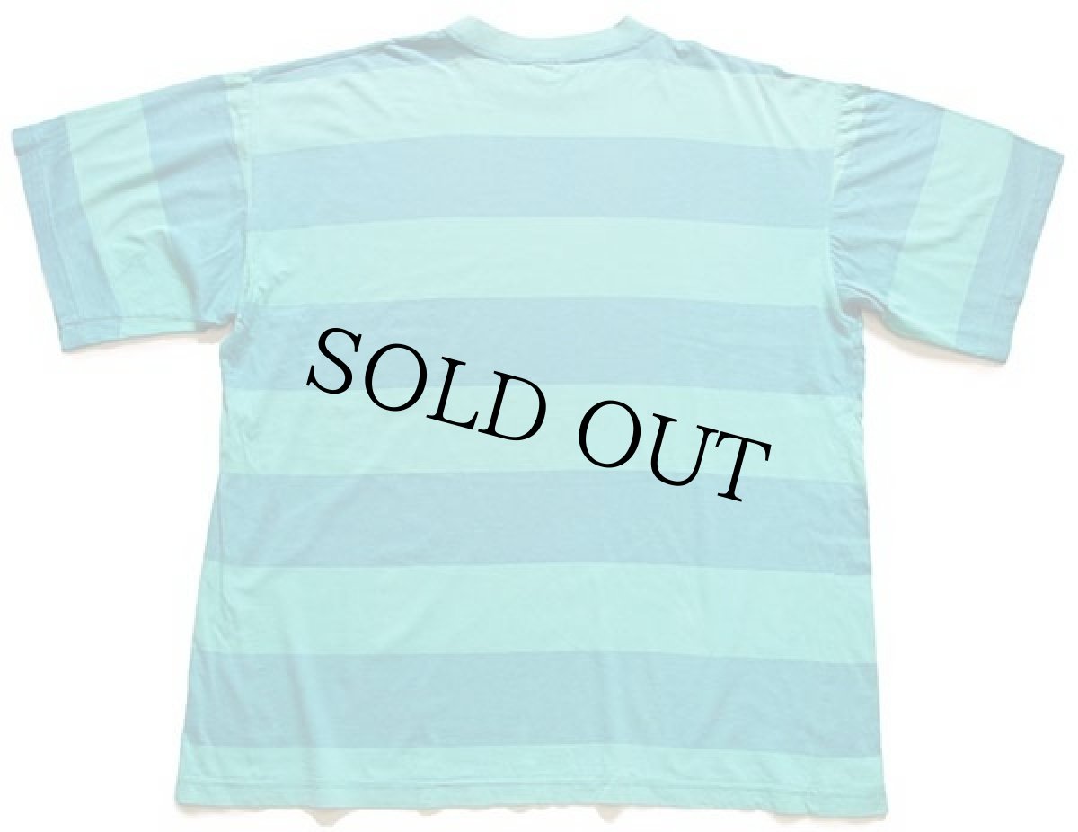 画像3: 90s CHAMPION CLUB OF CRICKET 太ボーダー コットンTシャツ 薄緑×薄青 (3)