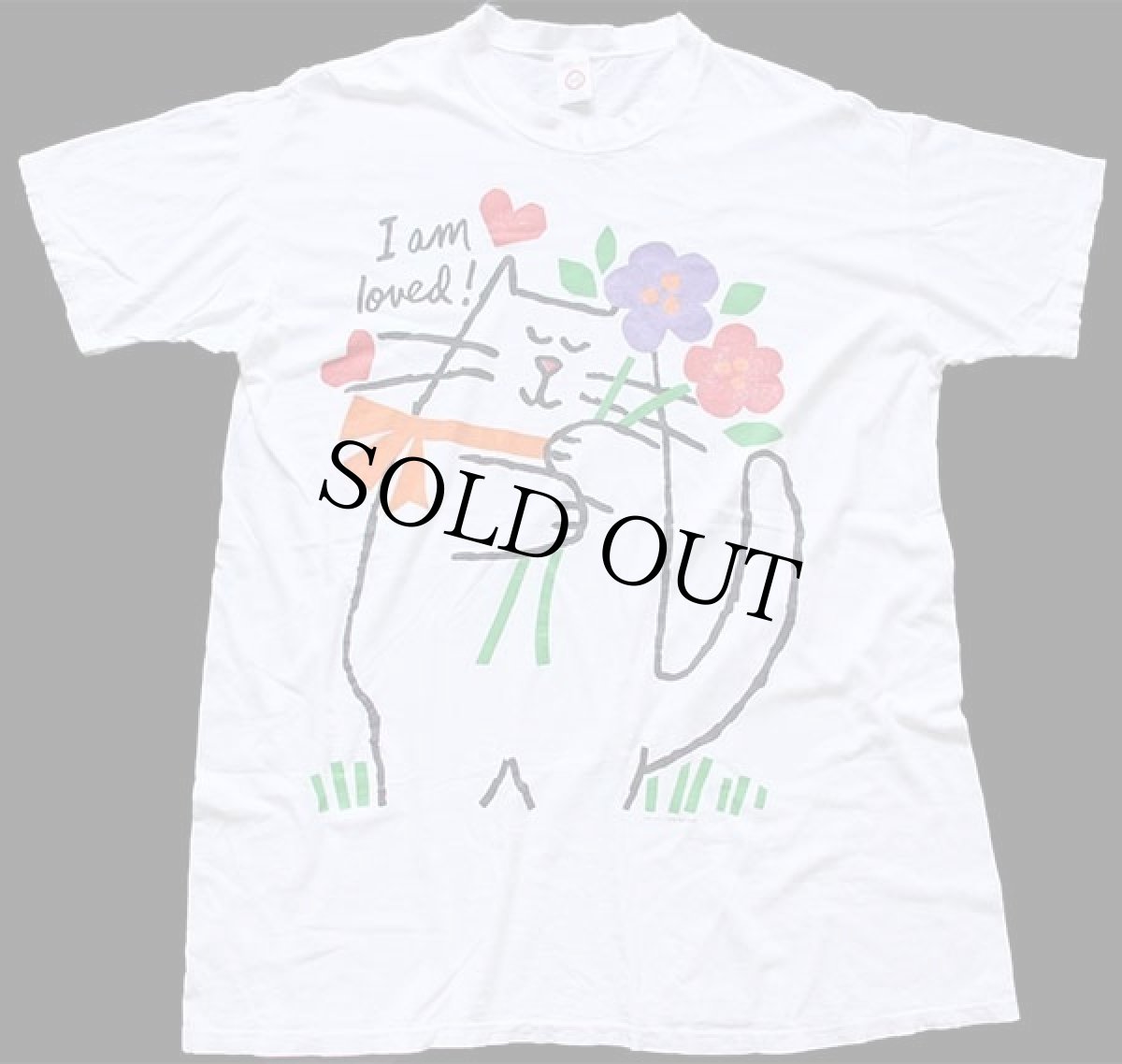 画像2: 90s USA製 I am loved キャット フラワー コットンTシャツ ワンピース 白 特大 (2)