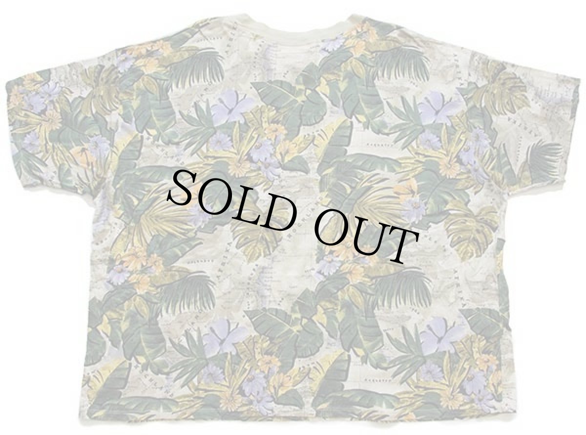 画像3: 90s イタリア製 BENETTONベネトン マップ×ボタニカル柄 オールオーバープリント ショート丈 コットンTシャツ XL (3)