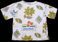 画像2: 90s UNKNOWN フラワー リーフ アート ヘンリーネック コットンTシャツ (2)