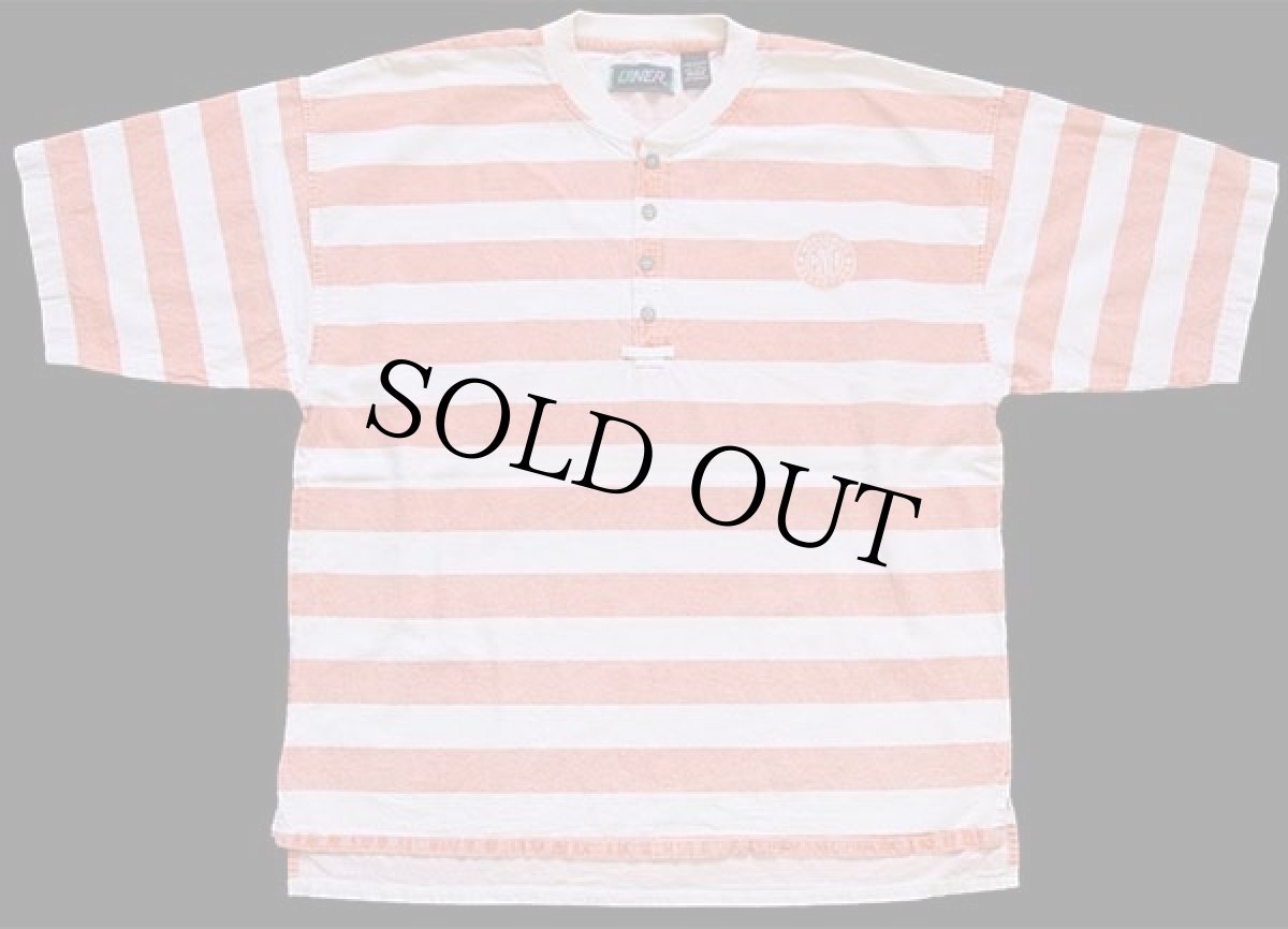 画像2: 80s DINER 太ボーダー ヘンリーネック コットン カットソー 薄オレンジ×ナチュラル M (2)