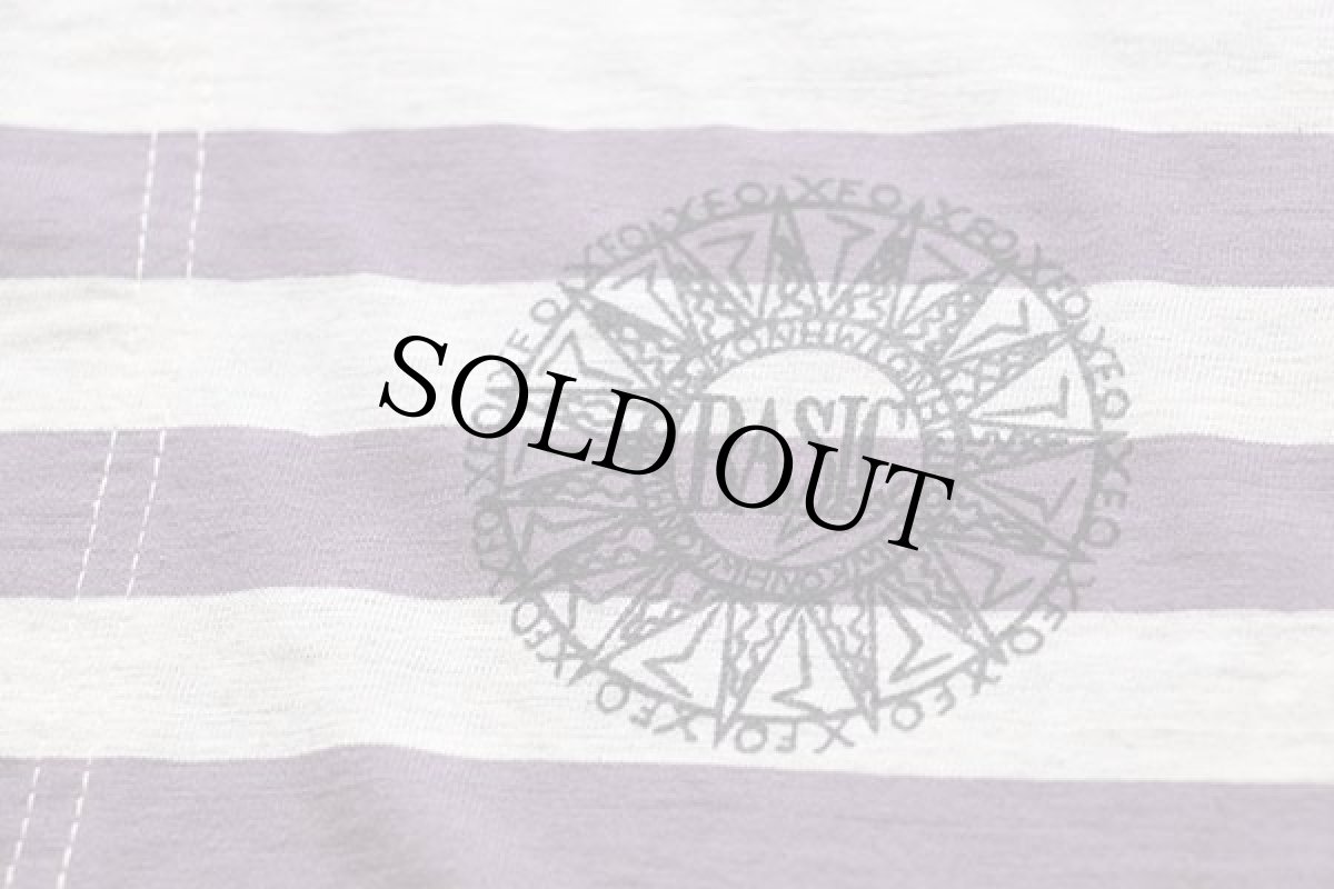 画像5: 90s BASIC ボーダー ヘンリーネック コットンTシャツ パープル×杢グレー (5)