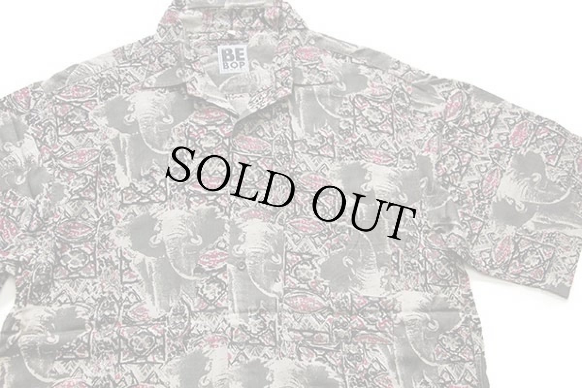画像3: 80s THE BE BOP COMPANY エレファント 総柄 半袖 レーヨンシャツ L (3)