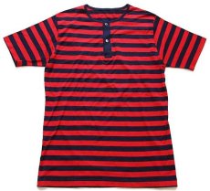 画像2: 70s UNKNOWN ボーダー ヘンリーネック コットンTシャツ 赤×紺 6 (2)