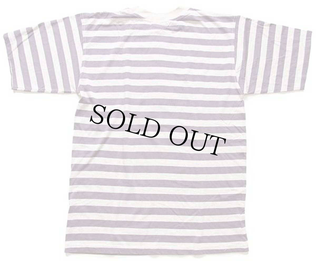 画像3: 90s BASIC ボーダー ヘンリーネック コットンTシャツ パープル×杢グレー (3)