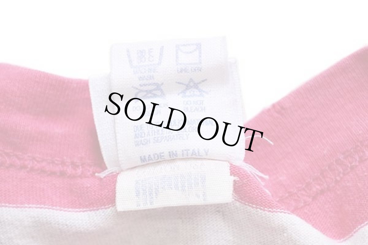 画像5: 90s イタリア製 Championチャンピオン スクリプト ロゴ刺繍 ボーダー コットンTシャツ ピンク×杢ライトグレー M (5)