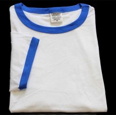 画像1: デッドストック★00s COMFORT COLORS 無地 コットン リンガーTシャツ 白×青 L (1)