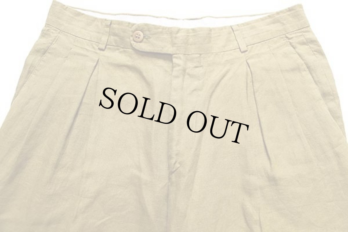 画像4: 90s HUGO BOSS ツータック スラックス リネンパンツ うぐいす 1 (4)