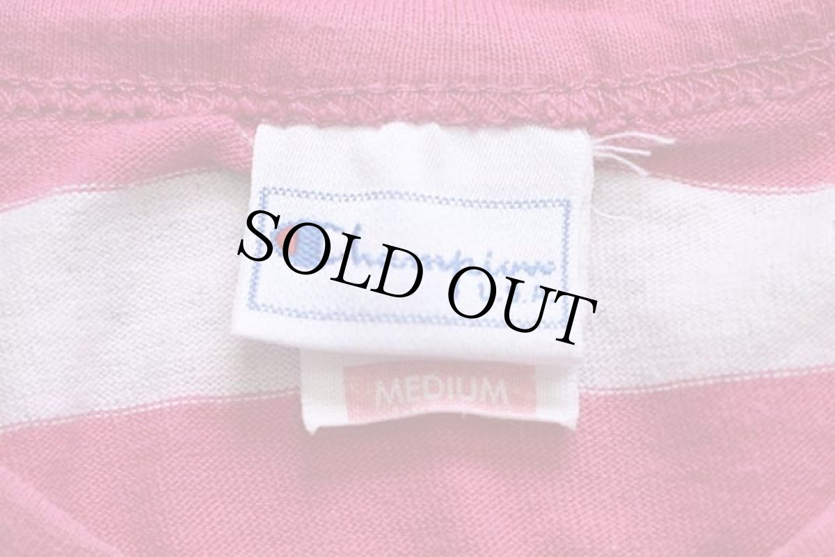 画像4: 90s イタリア製 Championチャンピオン スクリプト ロゴ刺繍 ボーダー コットンTシャツ ピンク×杢ライトグレー M (4)