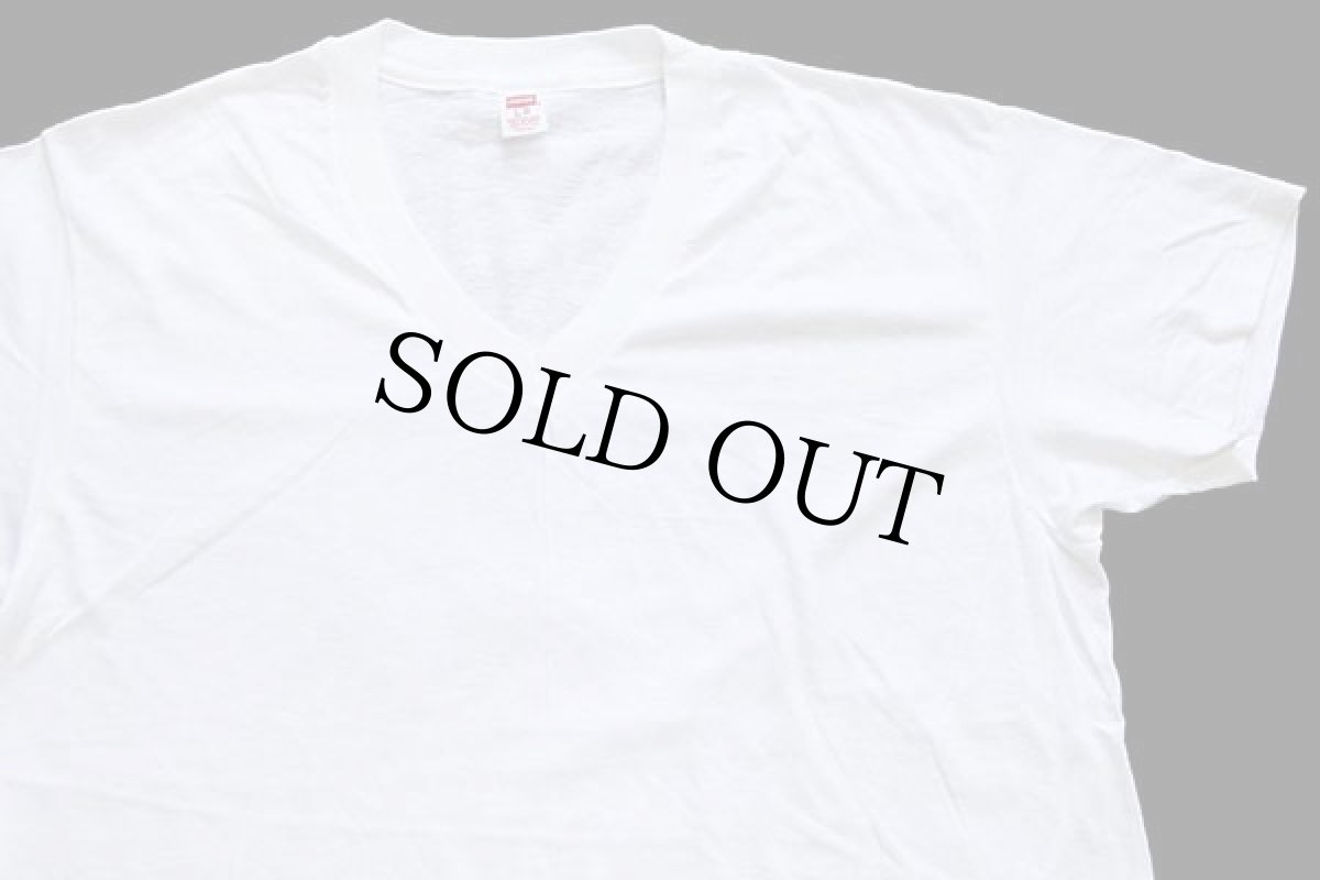 画像2: デッドストック★80s USA製 Hanes 無地 Vネック コットンTシャツ 白 L (2)