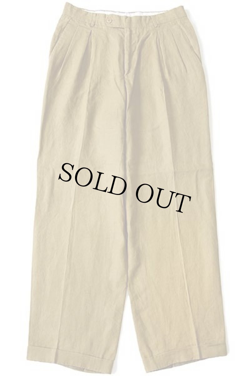 画像2: 90s HUGO BOSS ツータック スラックス リネンパンツ うぐいす 1 (2)