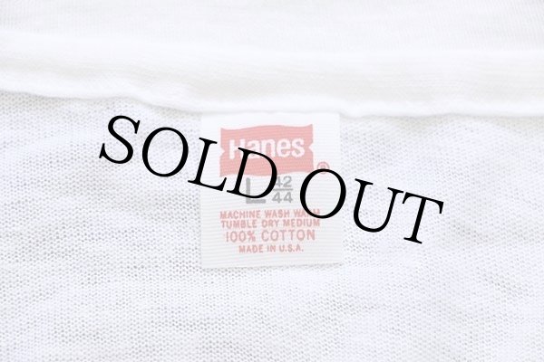 デッドストック☆80s USA製 Hanes 無地 Vネック コットンTシャツ 白 L