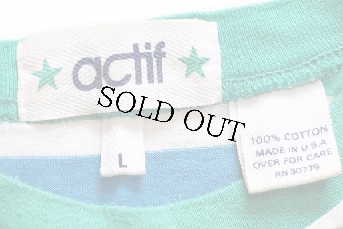 画像4: 90s USA製 actif マルチボーダー コットン ポケットTシャツ L (4)