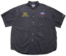 画像1: 00s Leeリー Fordフォード Racing Macklanburg-Duncan 刺繍 ボタンダウン 半袖 ブラック デニムシャツ 2XL★特大 (1)