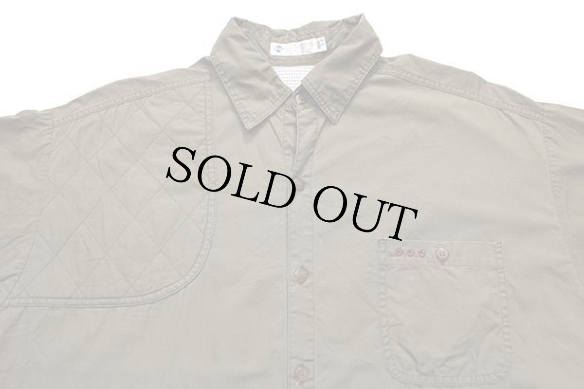 画像3: 90s Columbiaコロンビア ガンパッチ付き 半袖 コットンシャツ オリーブドラブ L (3)