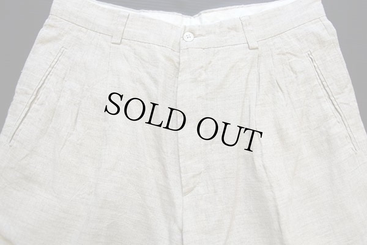 画像4: 90s イタリア製 UNKNOWN スリータック スラックス リネンパンツ ベージュ 46 (4)