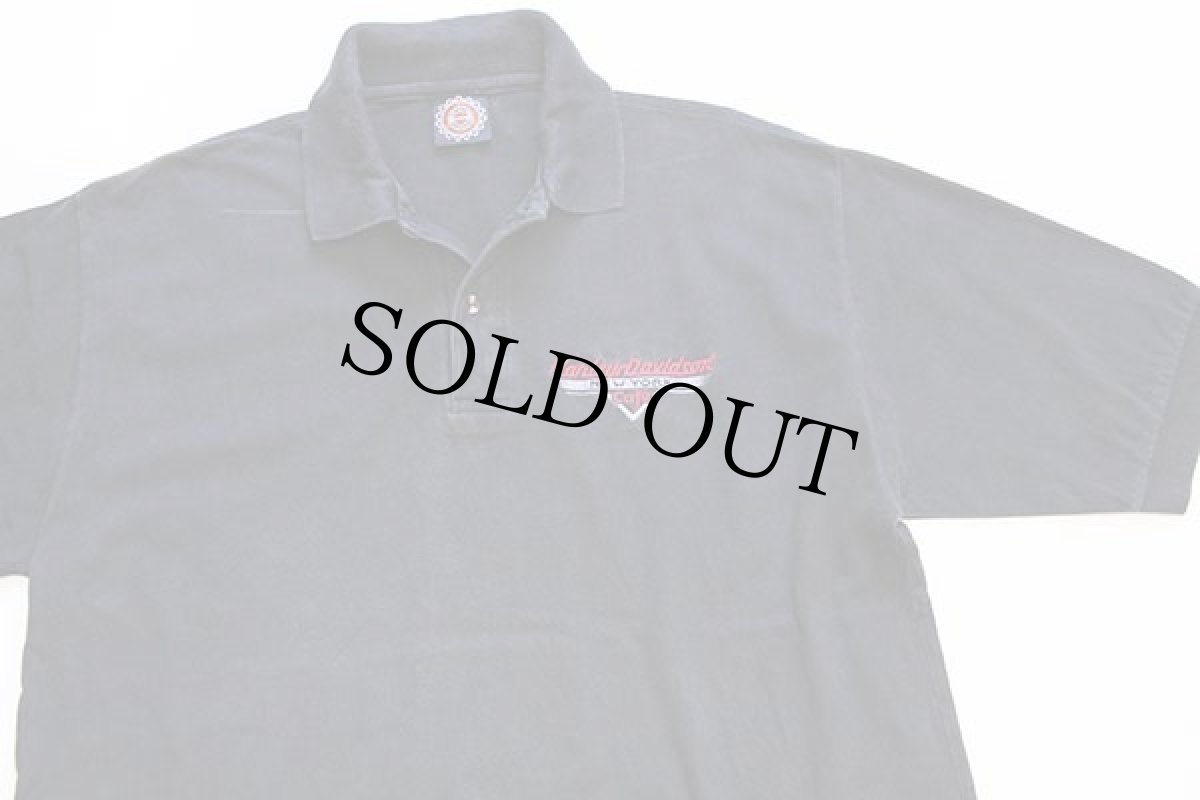 画像3: 90s USA製 HARLEY-DAVIDSON ハーレー ダビッドソン NEW YORK Cafe ロゴ刺繍 コットン 鹿の子 ポロシャツ 黒 XL (3)