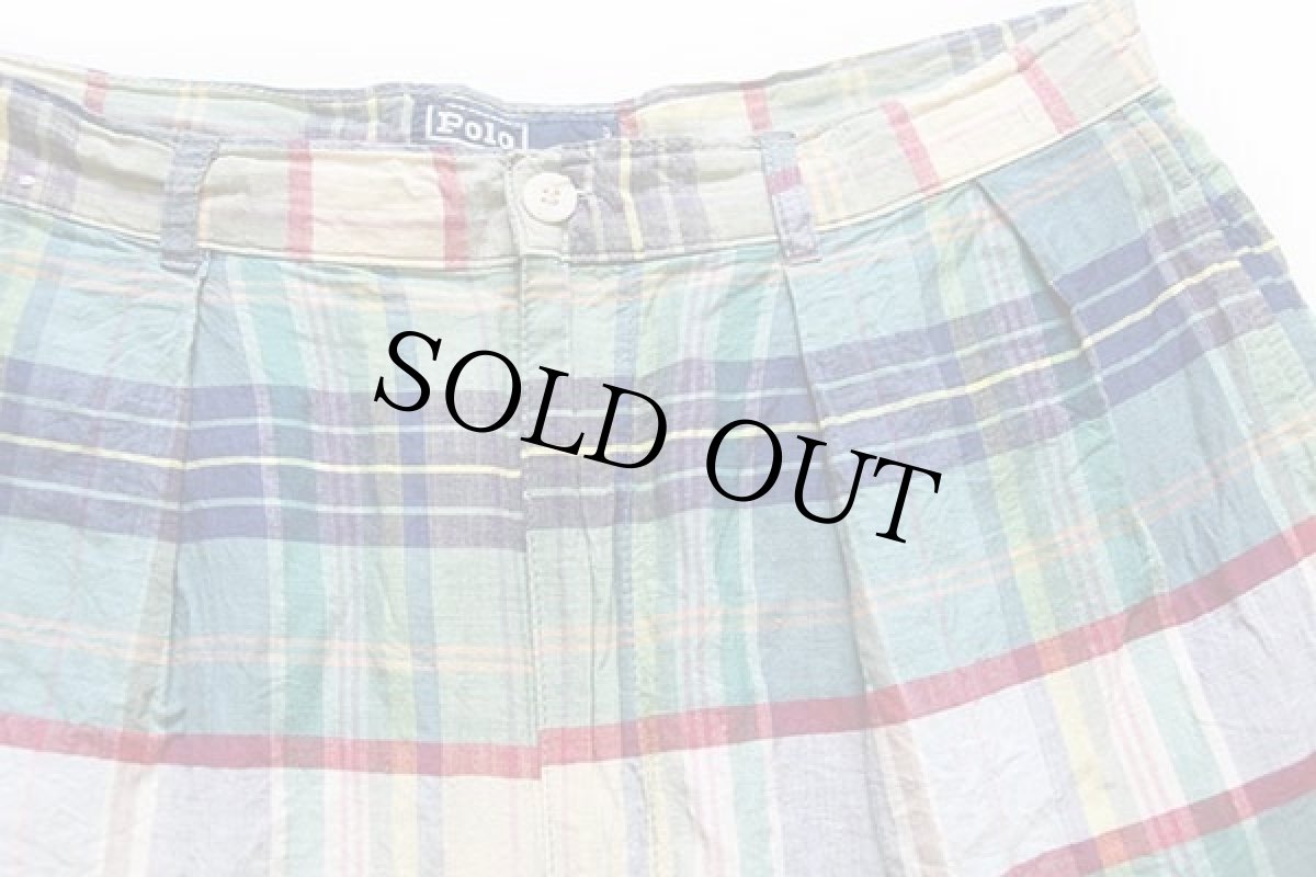 画像3: 90s イタリア製 ポロ ラルフローレン ツータック マドラスチェック コットン ショートパンツ 32★ショーツ (3)