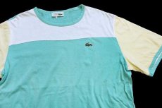 画像1: 70s フランス製 CHEMISE LACOSTE ラコステ マルチカラー 切り替え コットンTシャツ 4 (1)