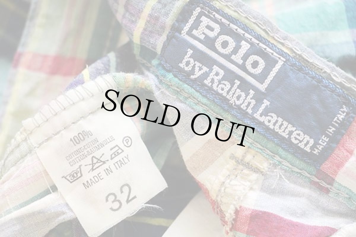 画像5: 90s イタリア製 ポロ ラルフローレン ツータック マドラスチェック コットン ショートパンツ 32★ショーツ (5)