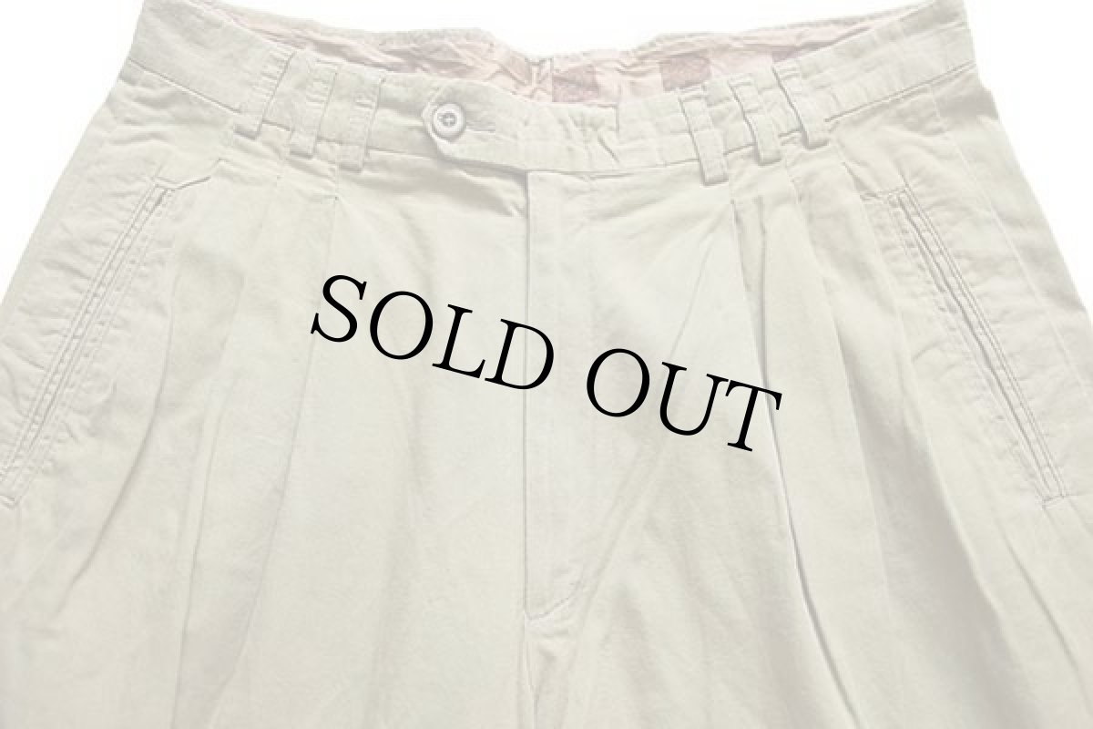 画像4: 80s イタリア製 UNKNOWN スリータック スラックス コットンパンツ 濃カーキ w32 (4)