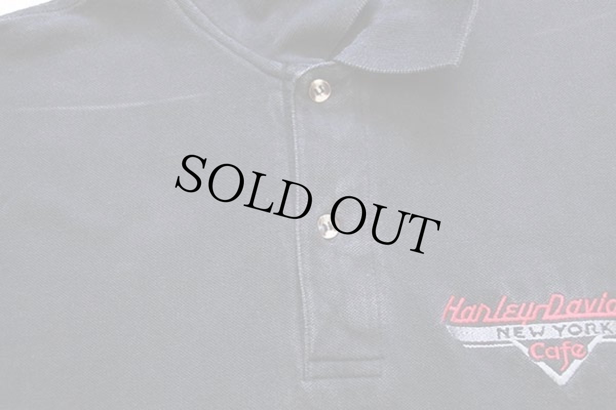 画像6: 90s USA製 HARLEY-DAVIDSON ハーレー ダビッドソン NEW YORK Cafe ロゴ刺繍 コットン 鹿の子 ポロシャツ 黒 XL (6)
