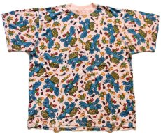 画像2: 90s 南アフリカ製 DINOSAURS&ROSES ニワトリ たまご 総柄 コットンTシャツ ピンク (2)