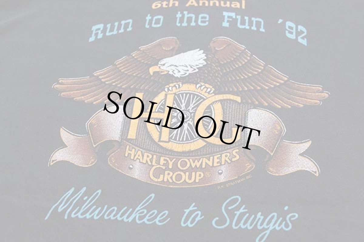 画像4: 90s USA製 Hanes HARLEY-DAVIDSON ハーレー ダビッドソン Run to the Fun '92 両面プリント コットンTシャツ 黒 フェード XL (4)