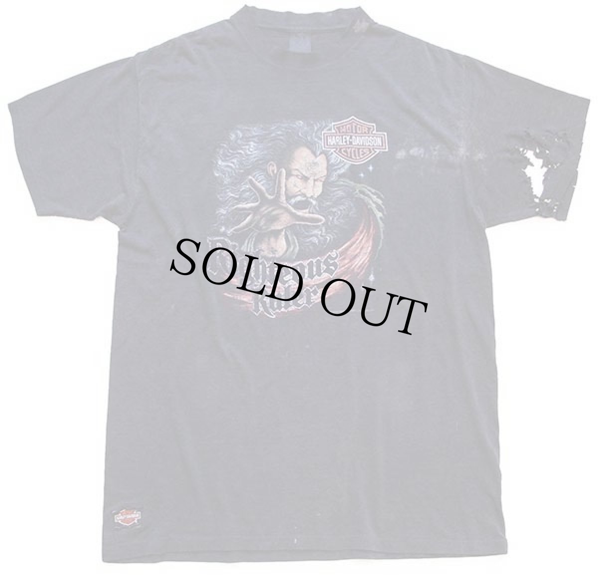 画像2: 90s USA製 HARLEY-DAVIDSON ハーレー ダビッドソン 3D EMBLEM Righteous Ruler Tシャツ ボロ 黒 (2)