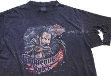 画像1: 90s USA製 HARLEY-DAVIDSON ハーレー ダビッドソン 3D EMBLEM Righteous Ruler Tシャツ ボロ 黒 (1)