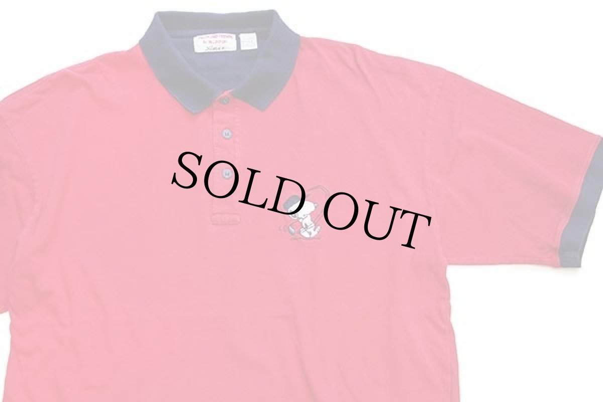 画像3: 90s SNOOPY AND FRIENDS BY BILLDITFORT SCHULT スヌーピー ゴルフ 刺繍 コットン ポロシャツ 赤×紺 L (3)