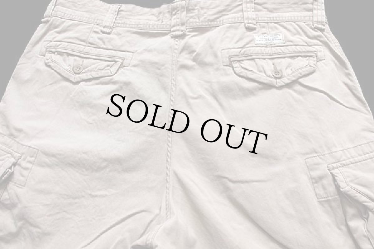 画像3: 00s ポロ ラルフローレン USED加工 コットン カーゴ ショートパンツ ペンキ飛び グレーベージュ 38★ショーツ (3)