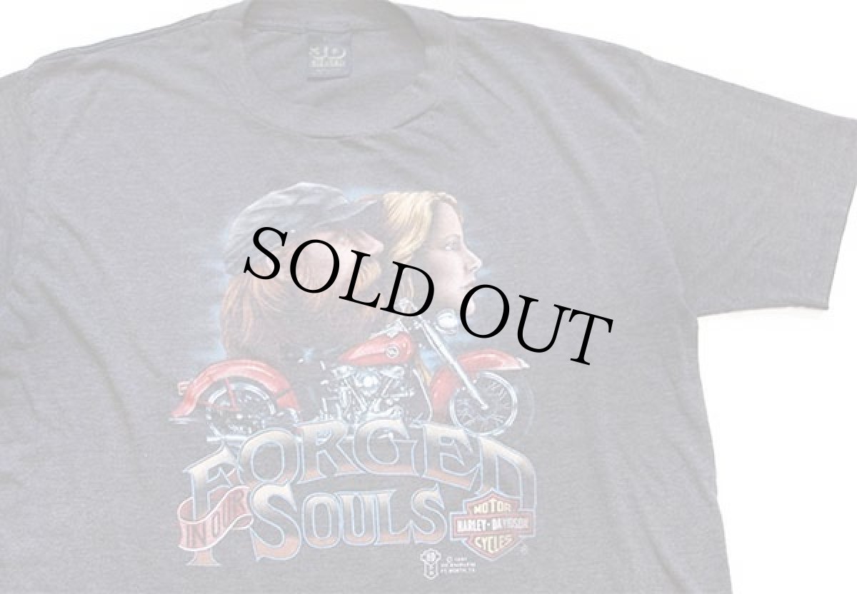 画像1: 80s USA製 HARLEY-DAVIDSON ハーレー ダビッドソン 3D EMBLEM FORGED SOULS 両面プリント Tシャツ チャコールグレー (1)