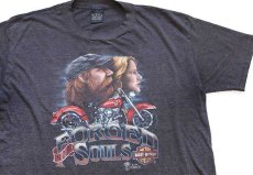 画像1: 80s USA製 HARLEY-DAVIDSON ハーレー ダビッドソン 3D EMBLEM FORGED SOULS 両面プリント Tシャツ チャコールグレー (1)