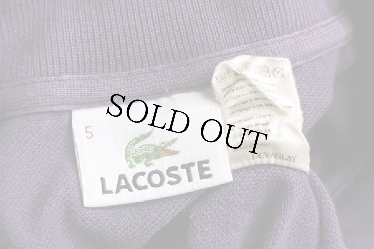 画像4: 90s LACOSTEラコステ ワンポイント コットン 鹿の子 長袖ポロシャツ 紫 5★68 (4)