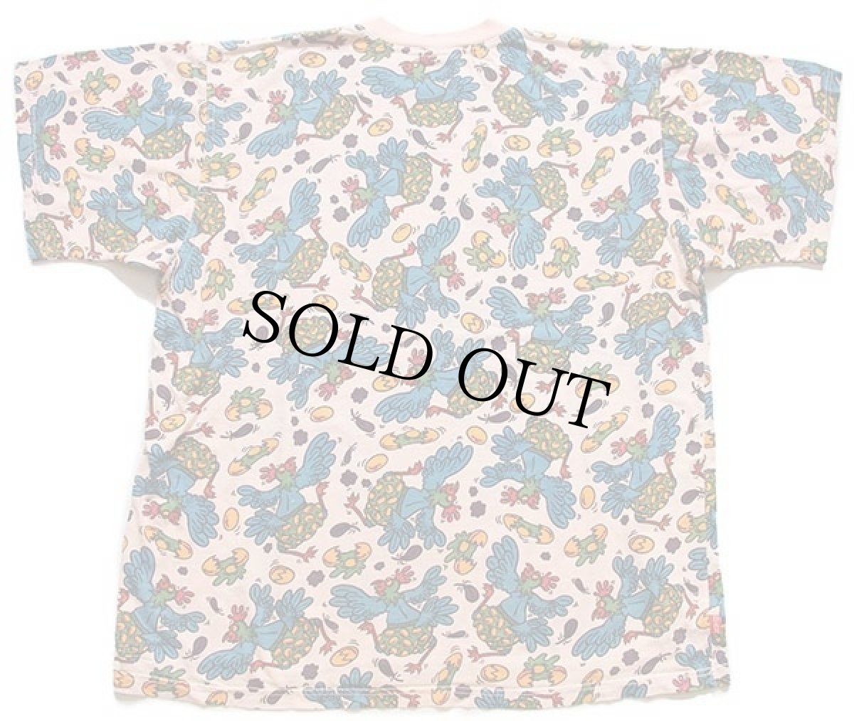 画像3: 90s 南アフリカ製 DINOSAURS&ROSES ニワトリ たまご 総柄 コットンTシャツ ピンク (3)