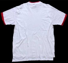 画像3: 90s USA製 NUTMEG 無地 レイヤードネック&スリーブ コットンTシャツ 白×濃赤 XL (3)