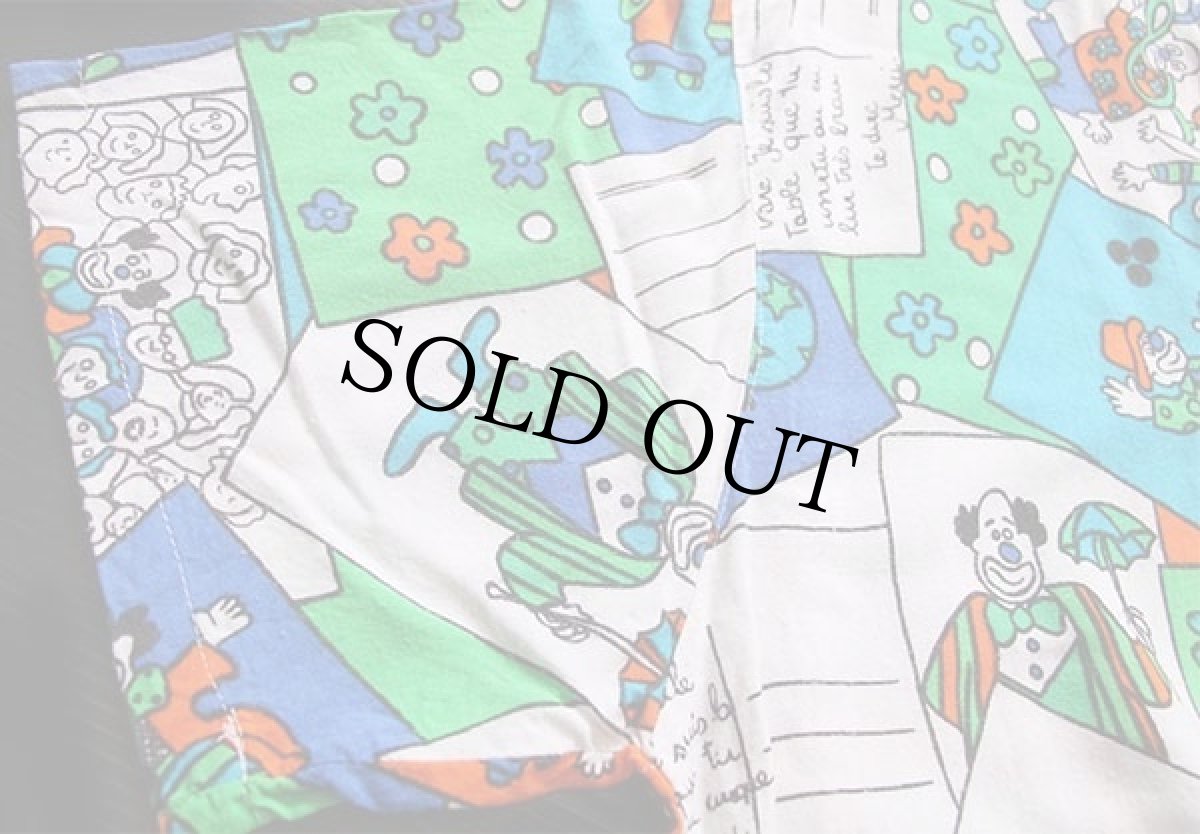 画像6: 80s フランス製 VIA COSMOS ピエロ イラスト 総柄 染み込みプリント 半袖 レーヨン オープンカラーシャツ (6)