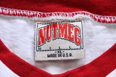 画像4: 90s USA製 NUTMEG 無地 レイヤードネック&スリーブ コットンTシャツ 白×濃赤 XL (4)